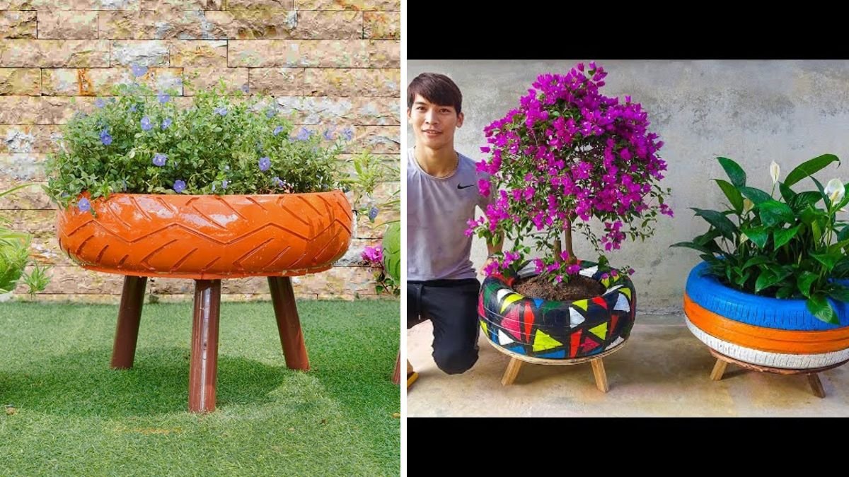 Recycle Tires Into Beautiful Flower Pots for Small Garden and Balcony – Smart DIY Upcycling Ideas