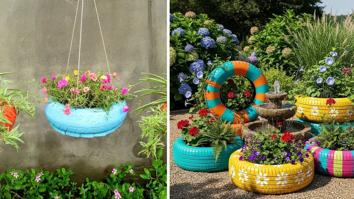 Amazing Hanging Garden from Recycled Old Tires: Creative