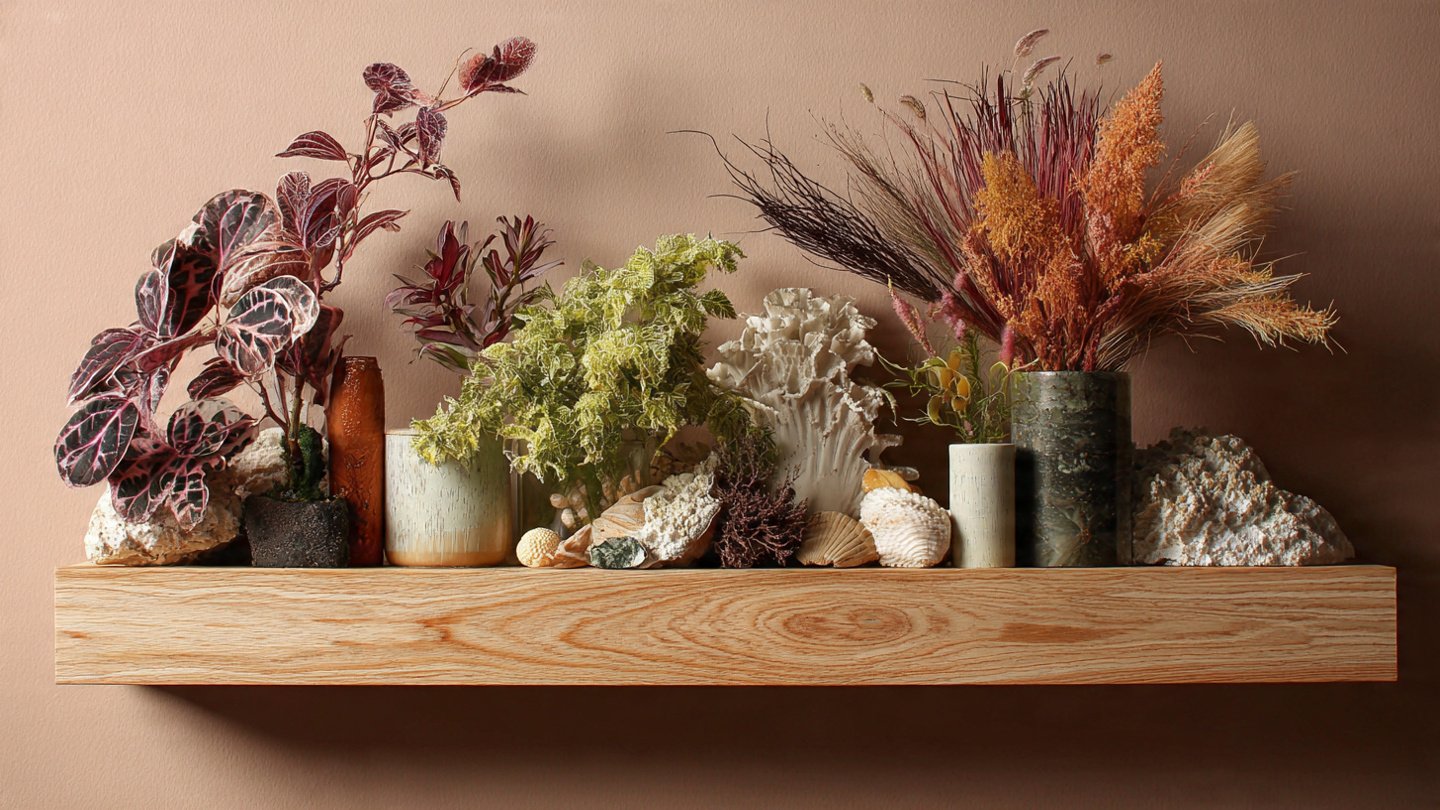 How Can You Style a Floating Shelf with Rare Variegated Species Creatively?