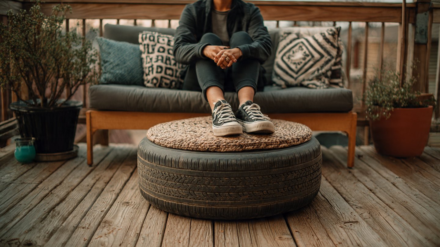 How to Turn an Old Tire Into a Stylish DIY Ottoman for Your Porch